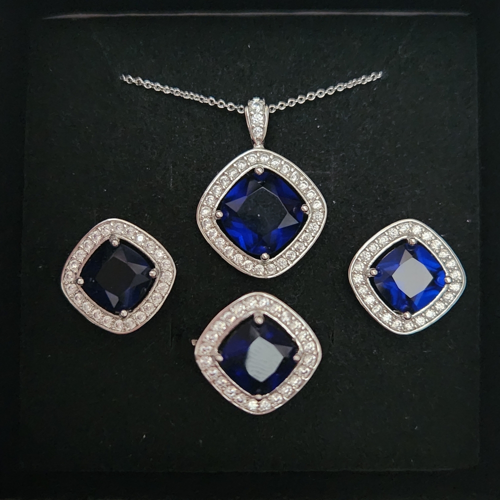 Sterling Silver And Dark Blue Crystal Jewelry Set